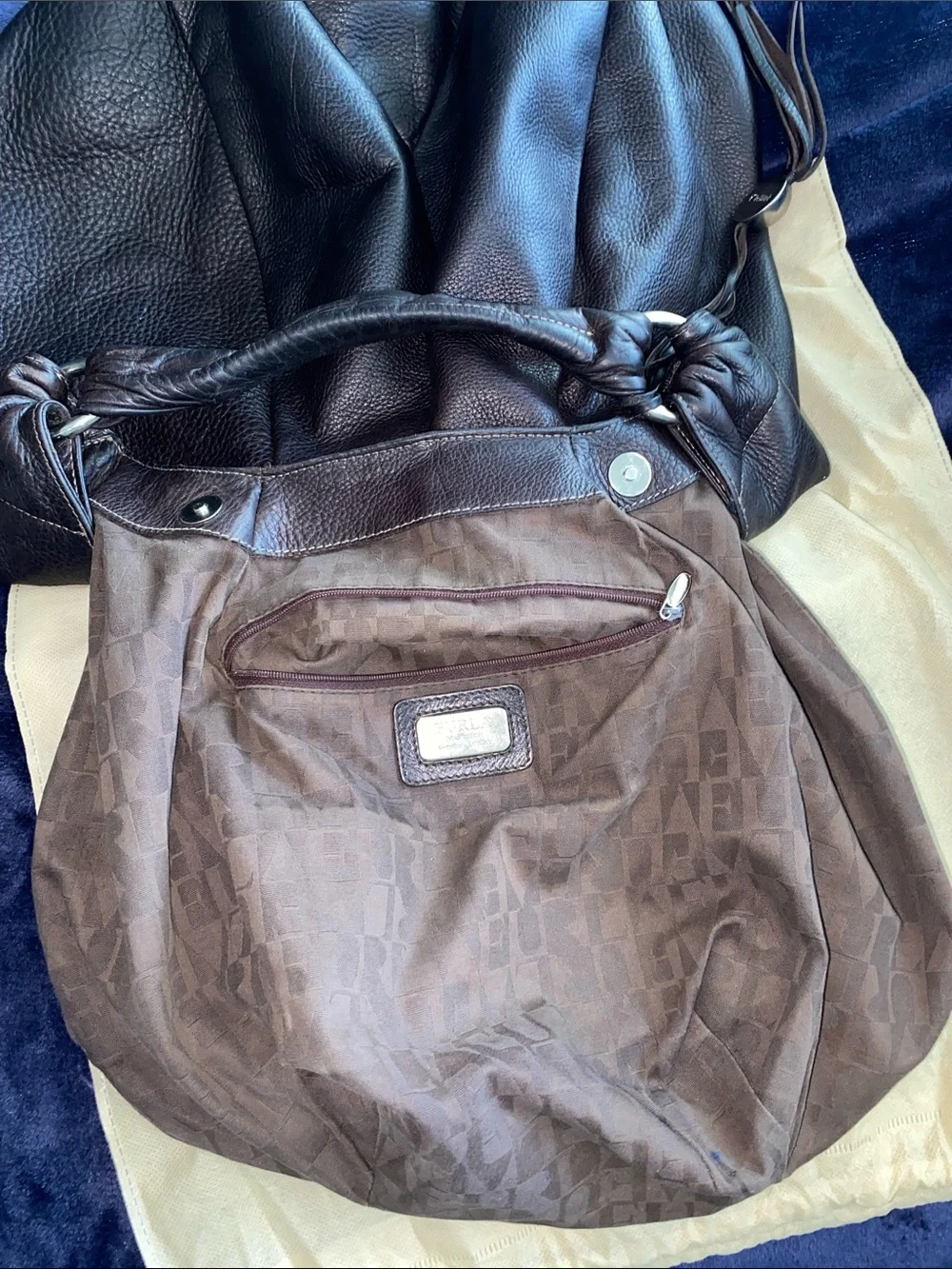 Furla Dark Brown Leather Hobo Bag with Tassel